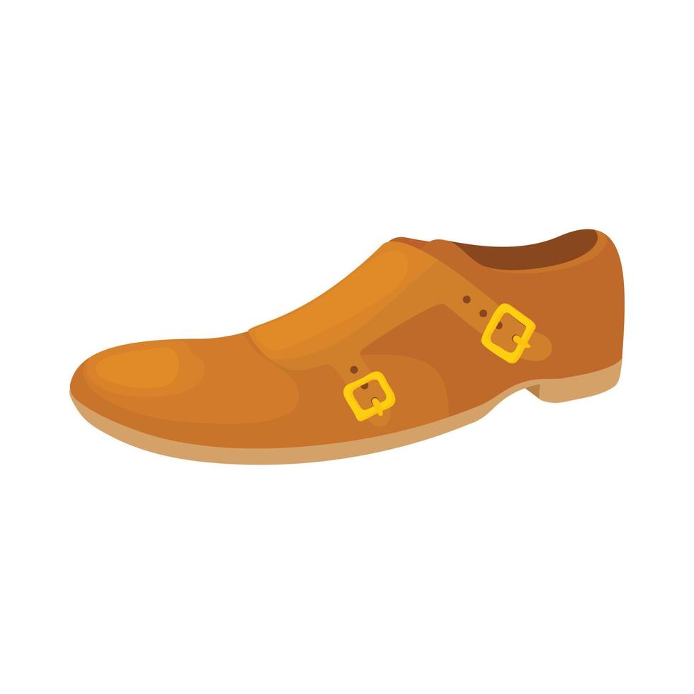 Brown leather shoe icon, cartoon style vector