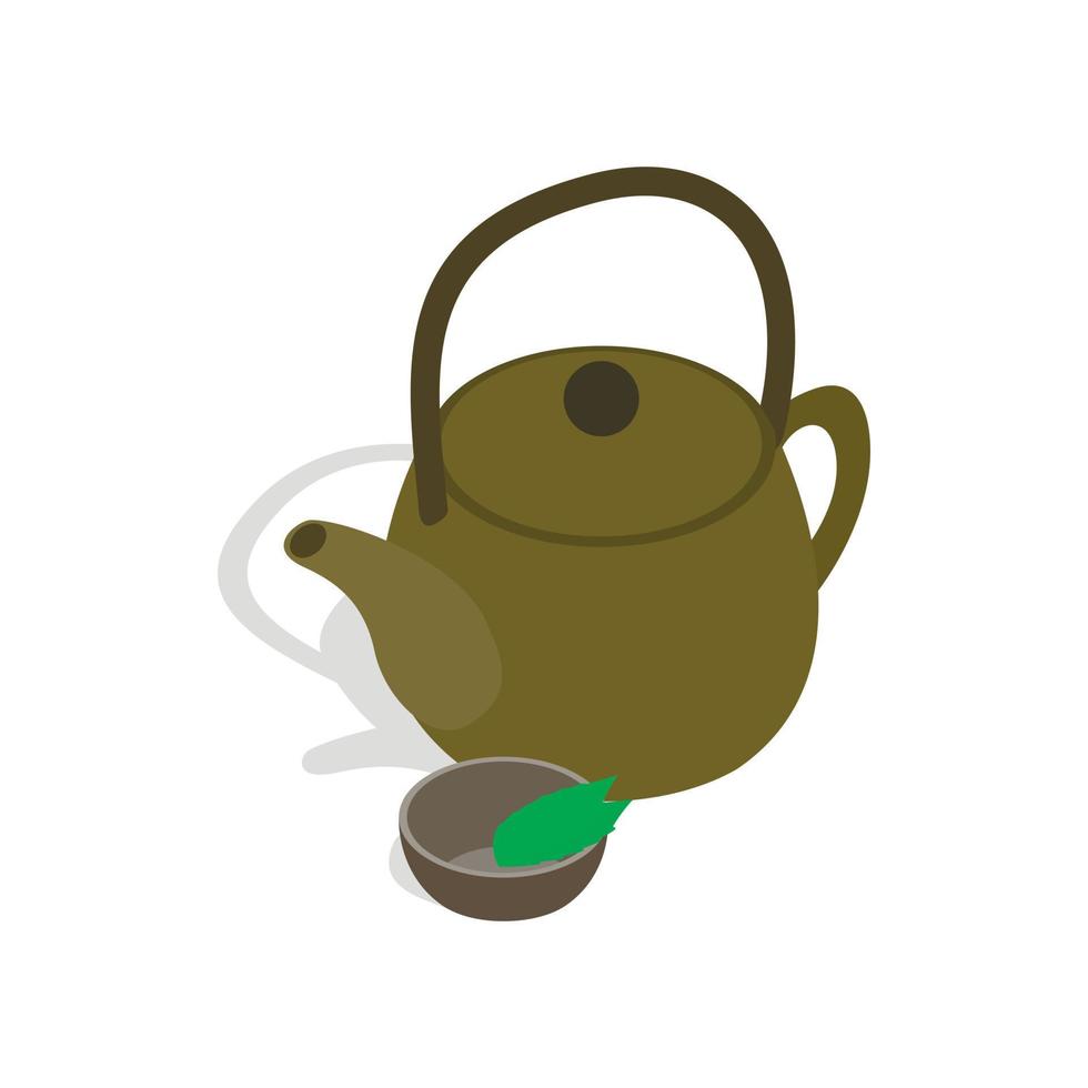 Teapot and cup of tea icon, isometric 3d style vector