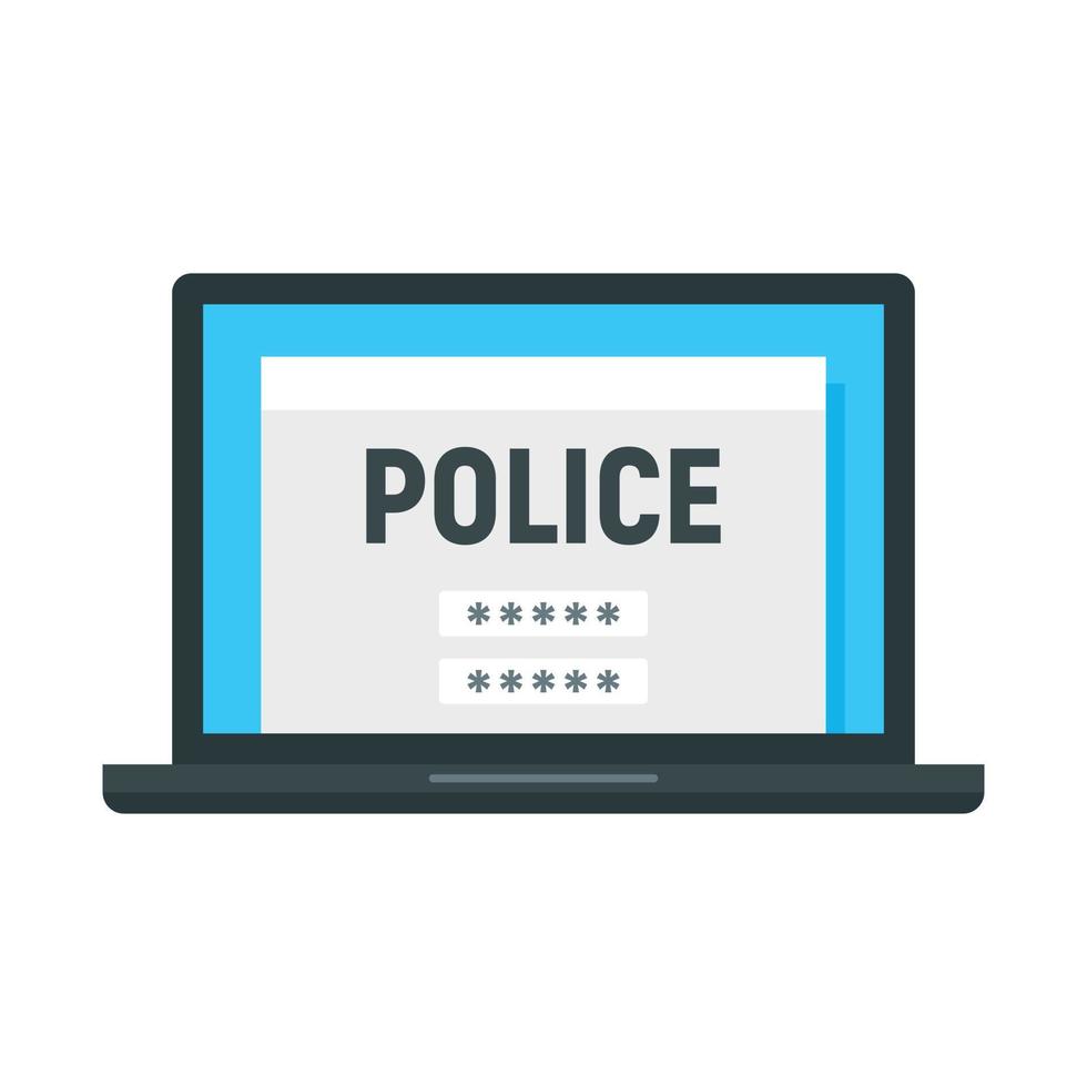 icono de la computadora portátil de la policía, estilo plano vector