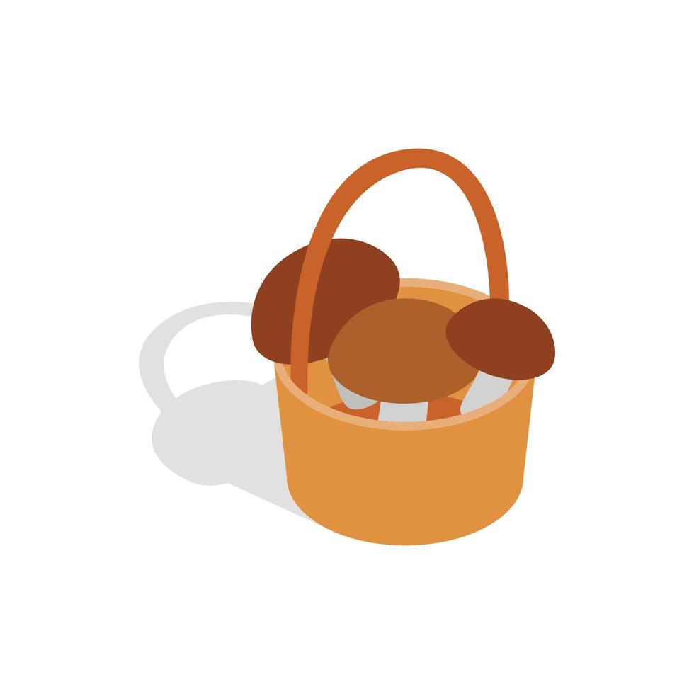 Basket with mushrooms icon, isometric 3d style vector