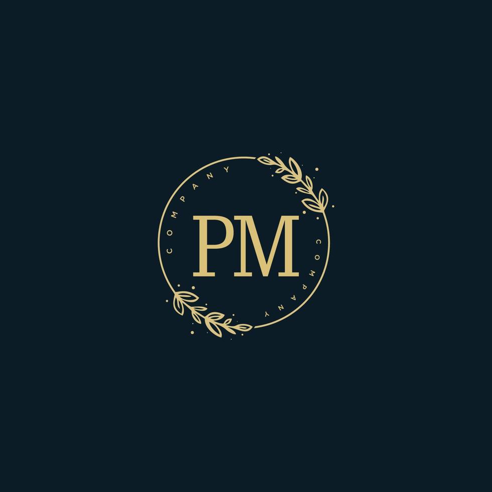 Initial PM beauty monogram and elegant logo design, handwriting logo of initial signature, wedding, fashion, floral and botanical with creative template. vector