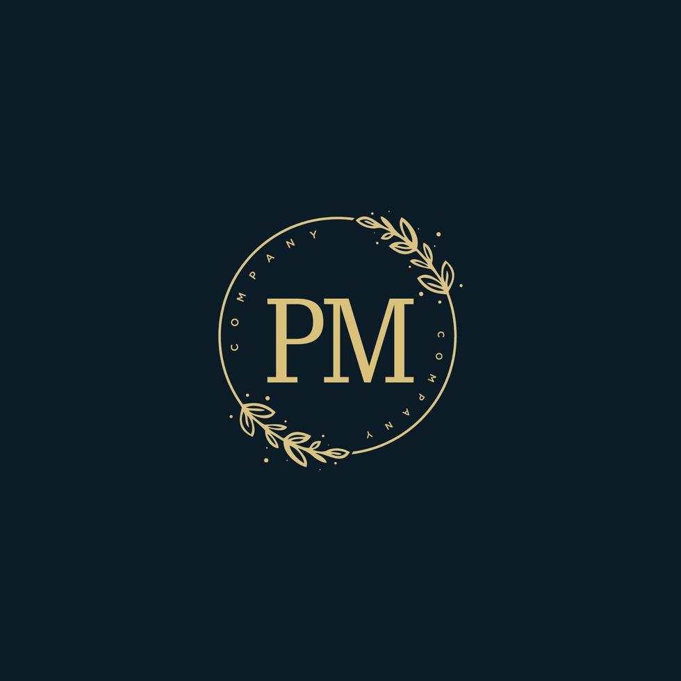 Initial PM beauty monogram and elegant logo design, handwriting logo of initial signature, wedding, fashion, floral and botanical with creative template. vector