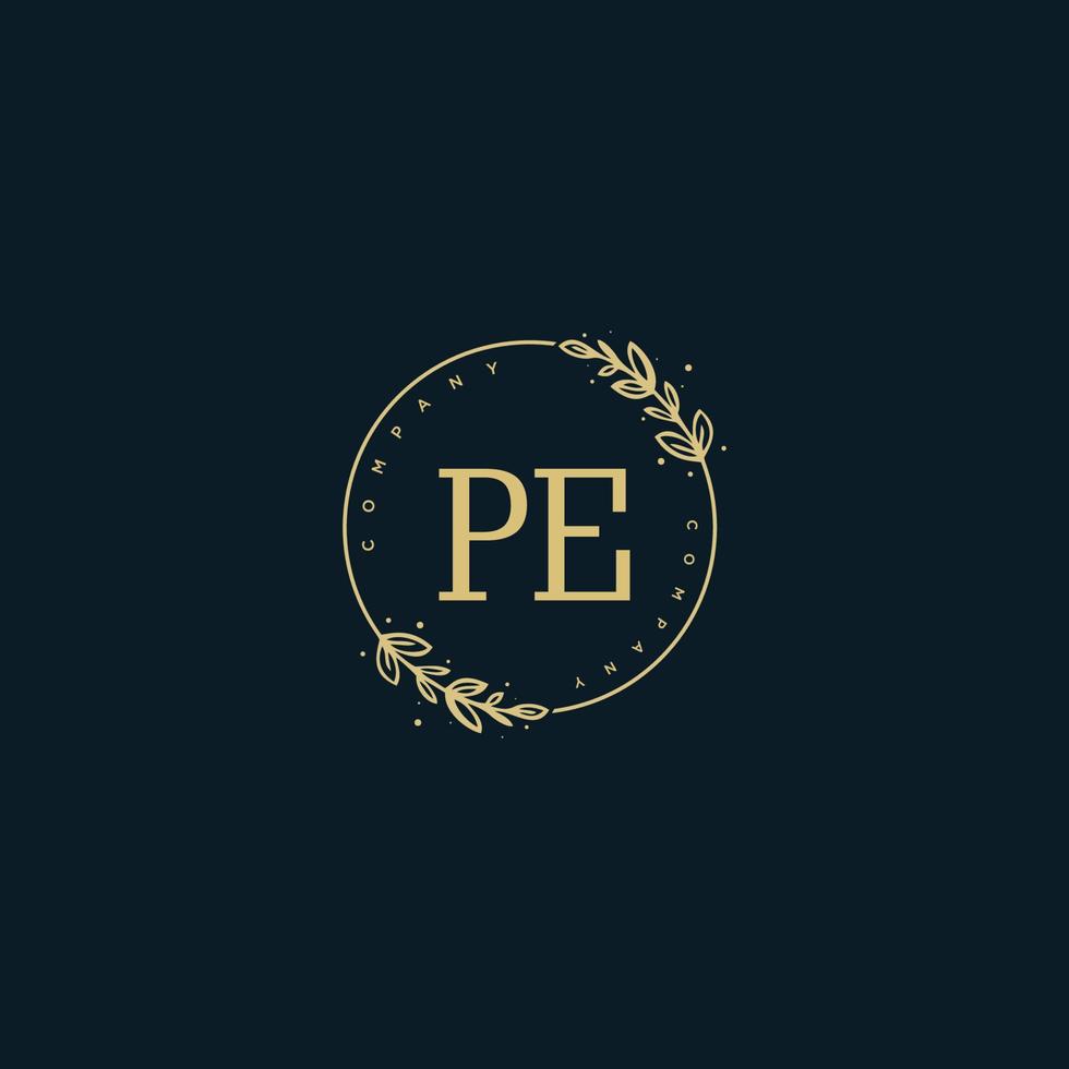 Initial PE beauty monogram and elegant logo design, handwriting logo of initial signature, wedding, fashion, floral and botanical with creative template. vector