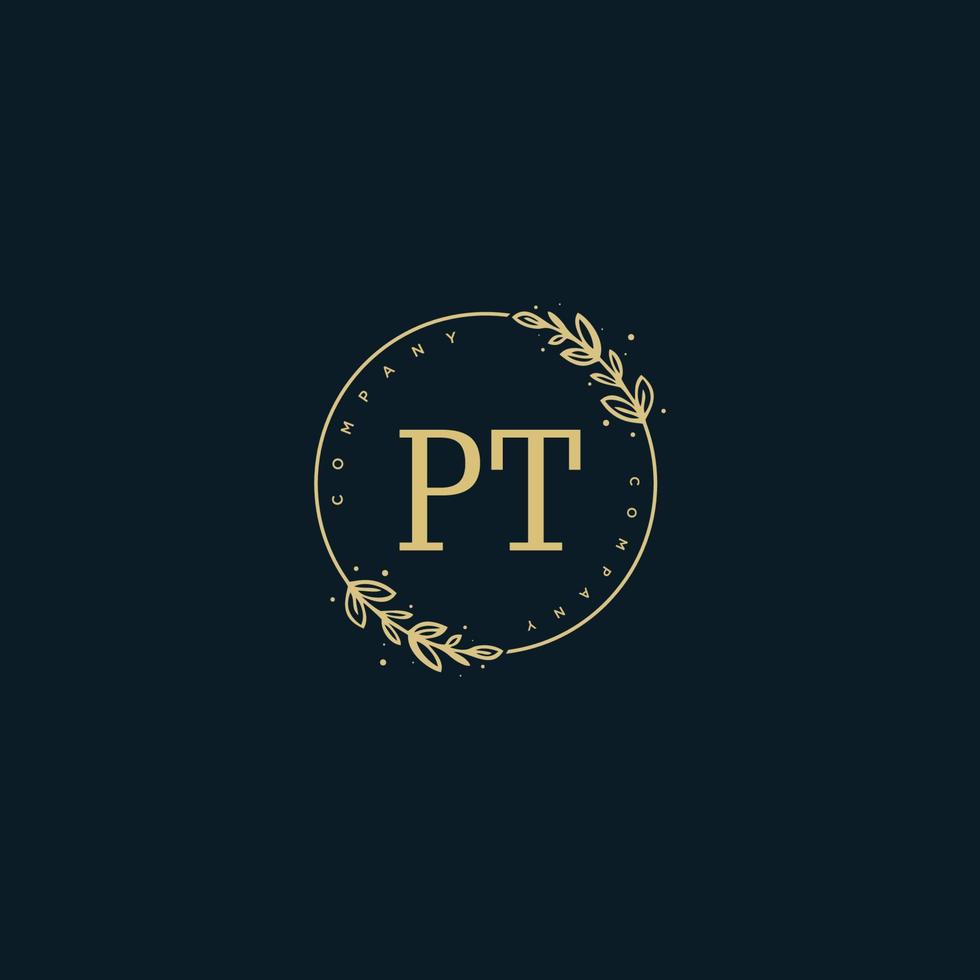 Initial PT beauty monogram and elegant logo design, handwriting logo of initial signature, wedding, fashion, floral and botanical with creative template. vector