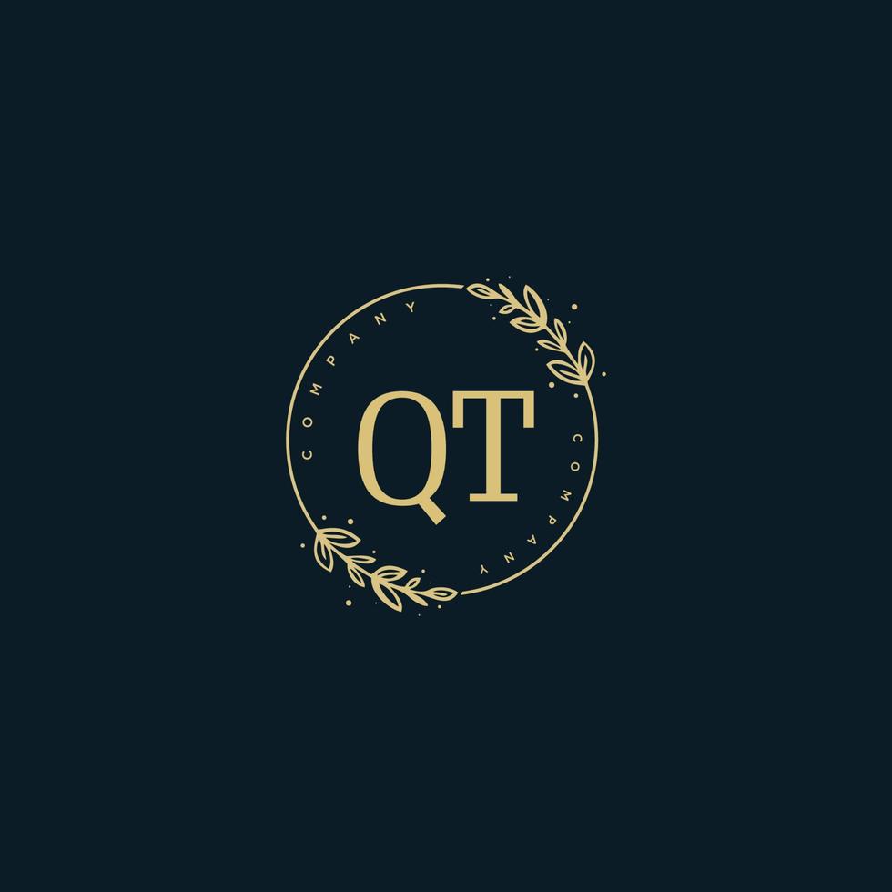 Initial QT beauty monogram and elegant logo design, handwriting logo of initial signature, wedding, fashion, floral and botanical with creative template. vector