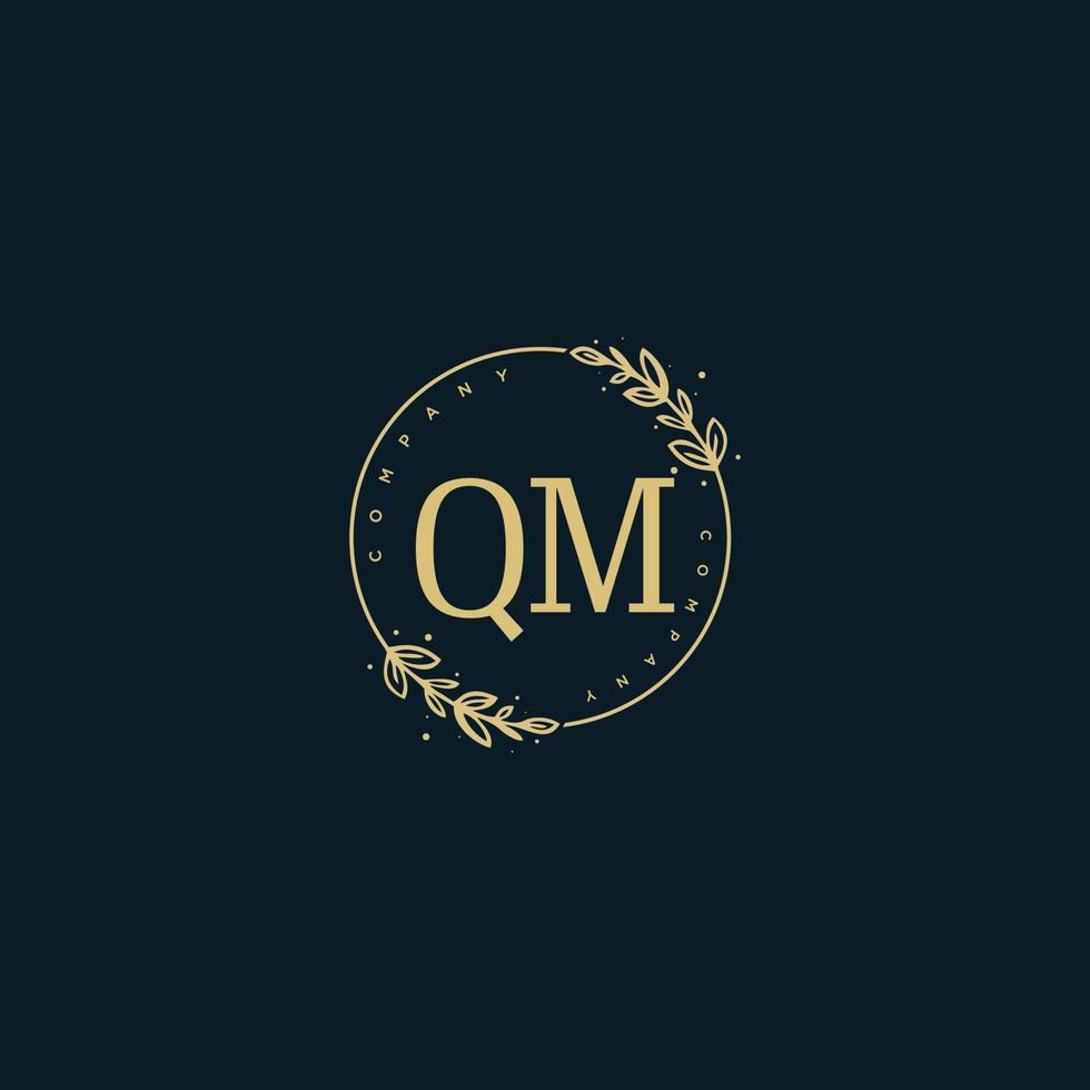 Initial QM beauty monogram and elegant logo design, handwriting logo of initial signature, wedding, fashion, floral and botanical with creative template. vector
