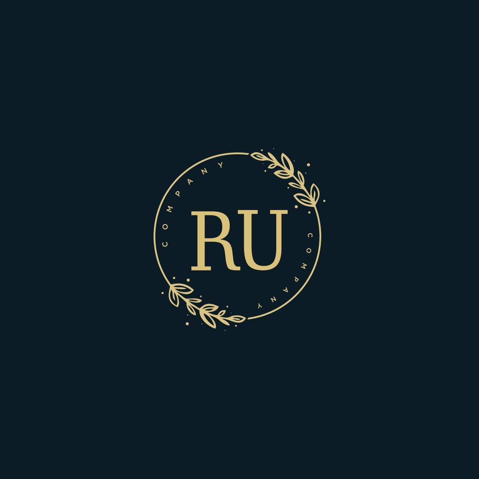 Initial RU beauty monogram and elegant logo design, handwriting logo of initial signature, wedding, fashion, floral and botanical with creative template. vector