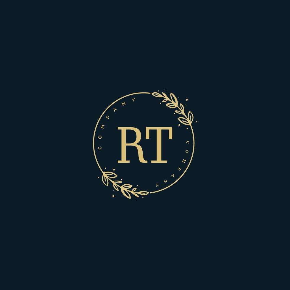 Initial RT beauty monogram and elegant logo design, handwriting logo of initial signature, wedding, fashion, floral and botanical with creative template. vector