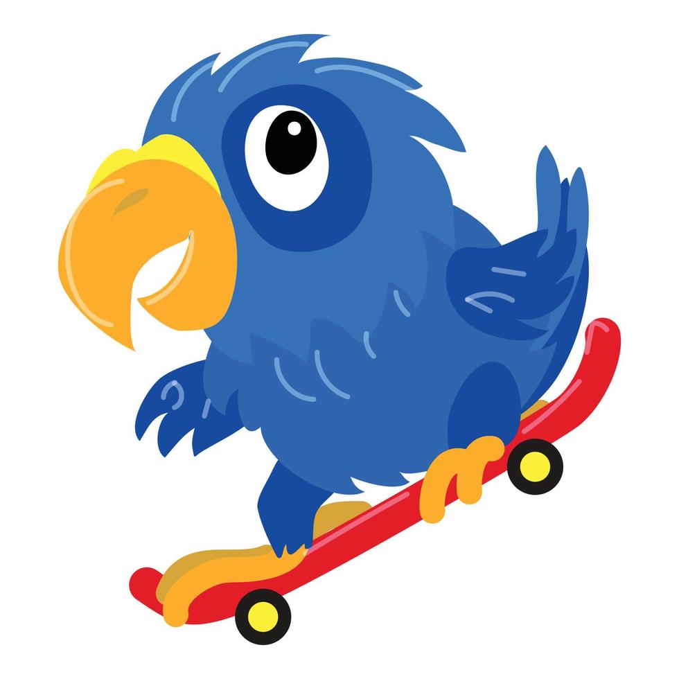 Parrot on skateboard icon, cartoon style vector