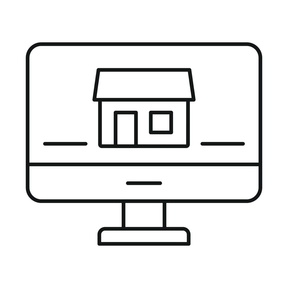 Monitor house security icon, outline style vector