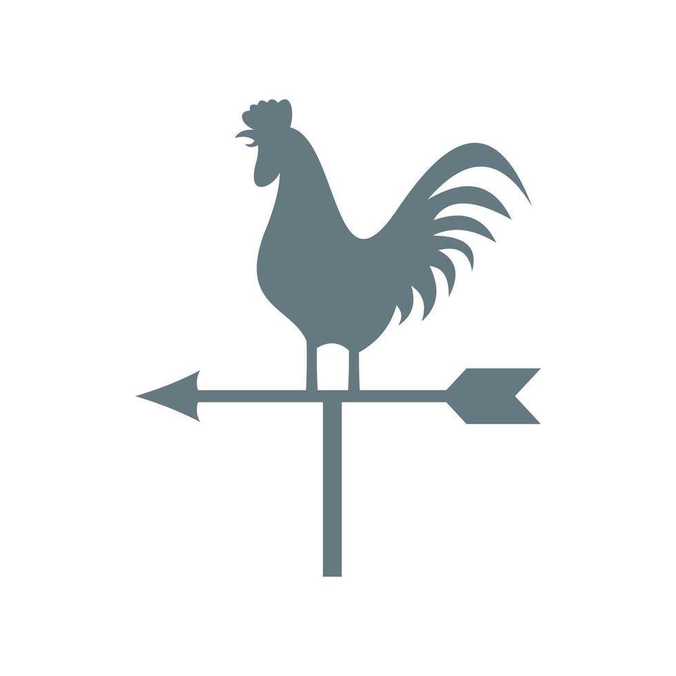 White weather vane with cock icon, flat style vector