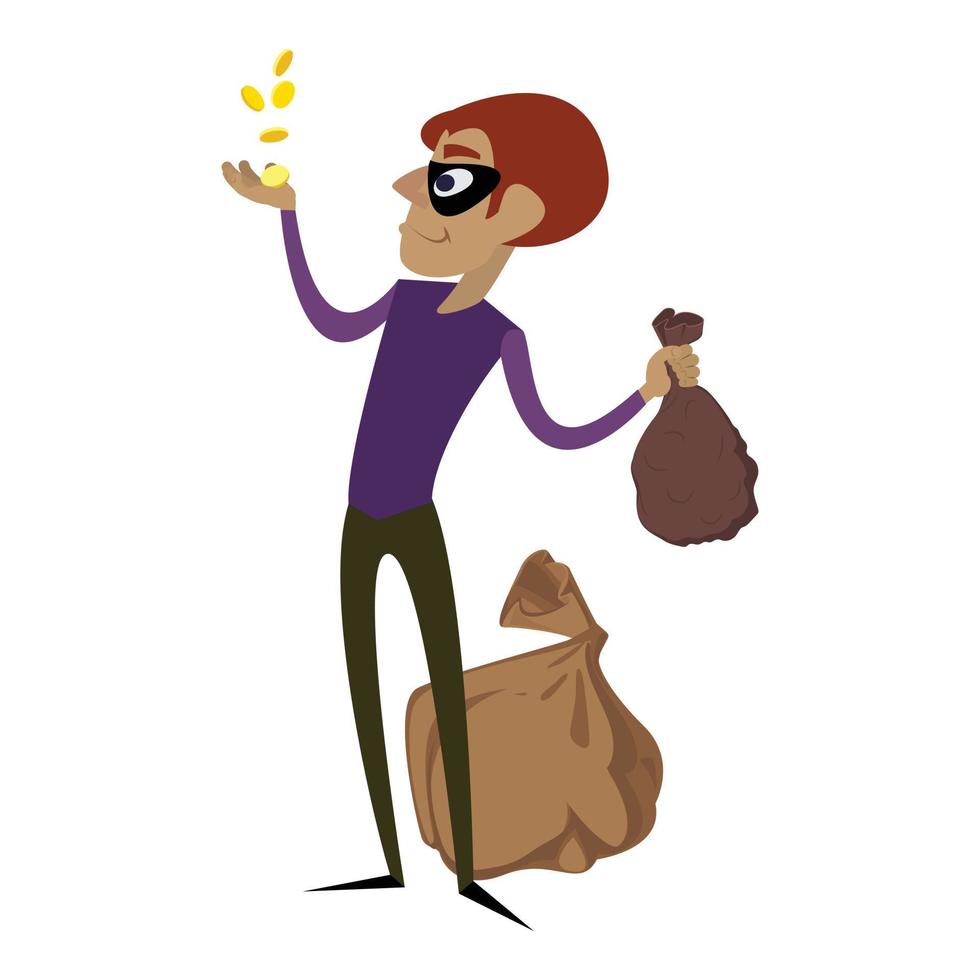 Burglar take gold coins icon, cartoon style vector