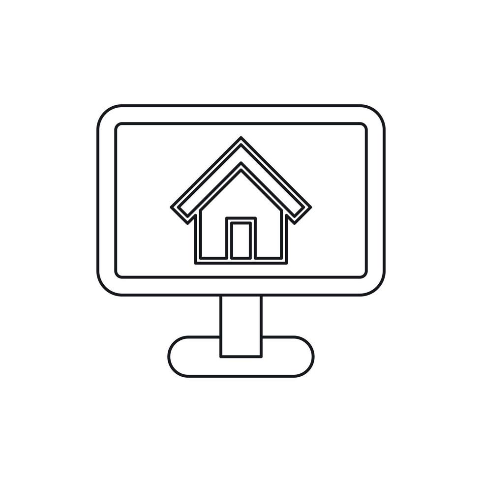 Monitor with picture home icon, outline style vector