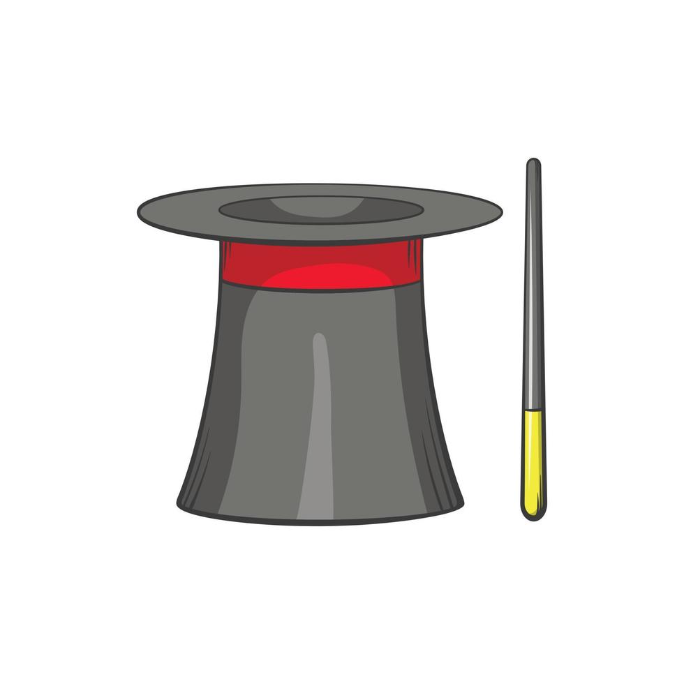 Magic hat and wand icon, cartoon style vector