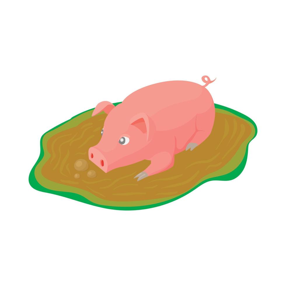 Pig in a puddle icon in cartoon style vector