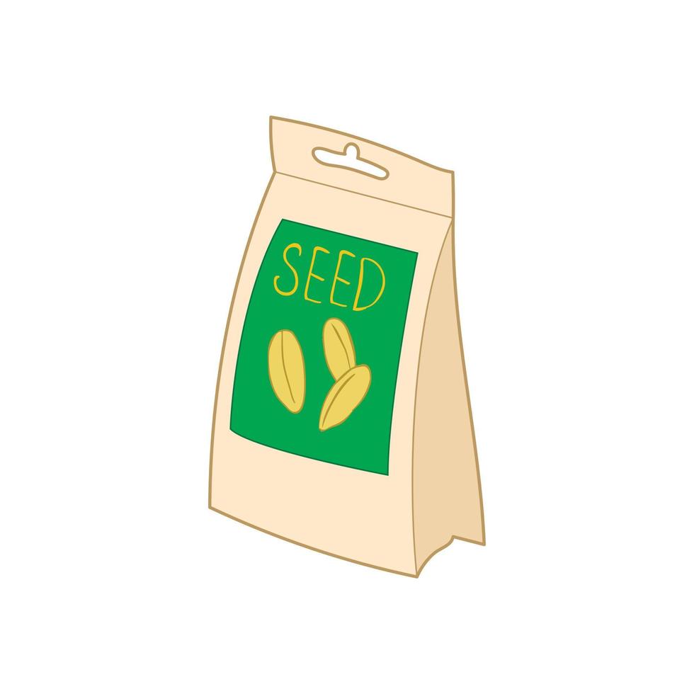 Paper bag with seeds icon, cartoon style vector