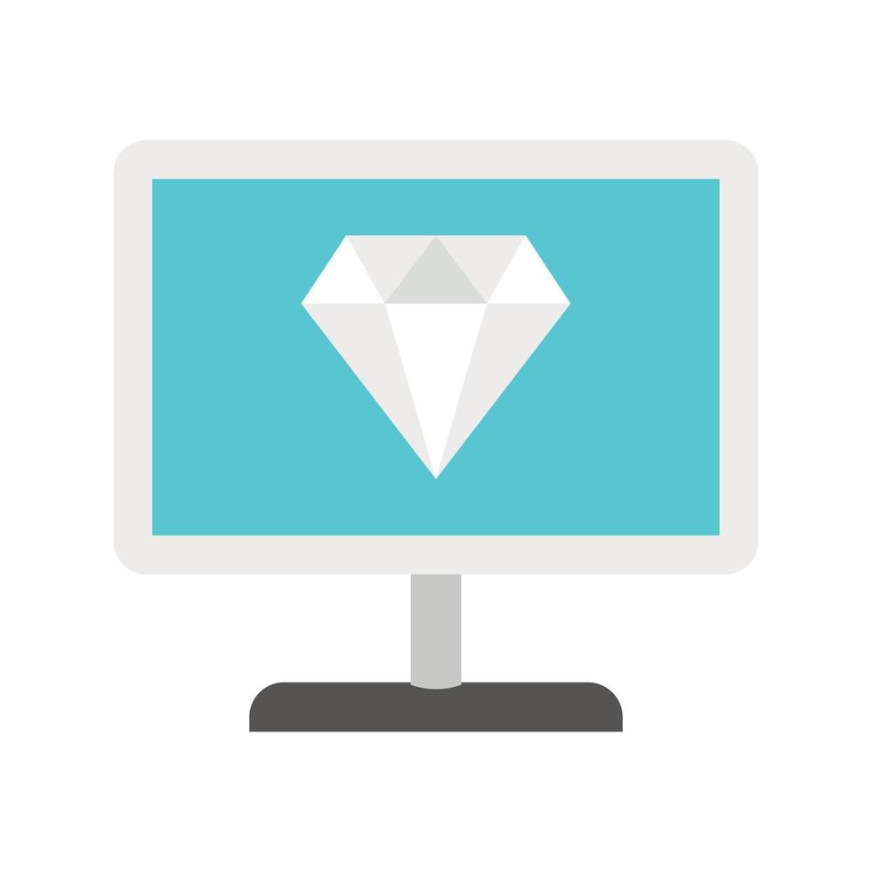 Computer monitor with a diamond icon, flat style vector