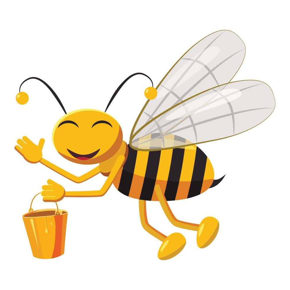 Bee with bucket of honey icon, cartoon style vector