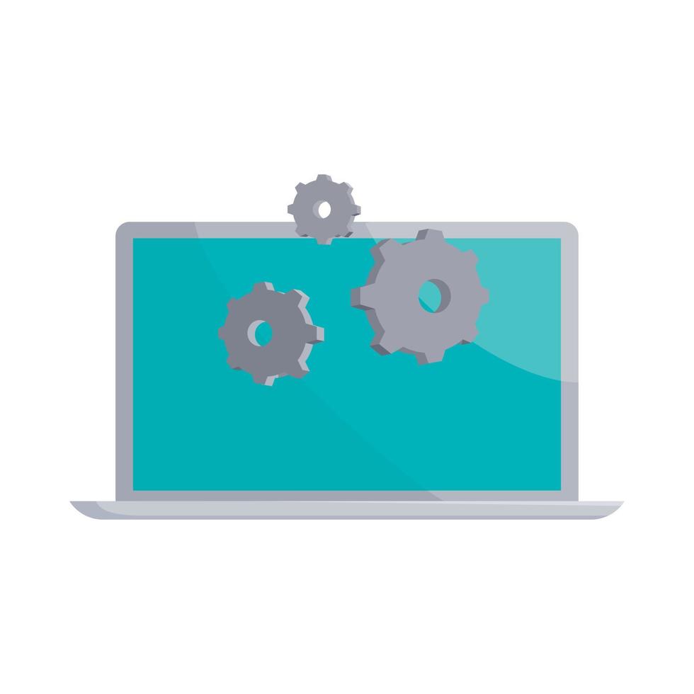 Laptop and gears icon, cartoon style vector
