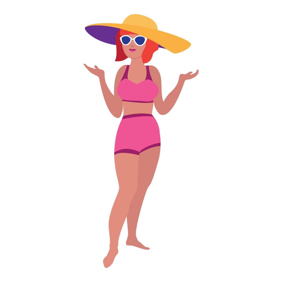 icono de sombrero de playa de mujer de pelo rojo, estilo de dibujos animados vector