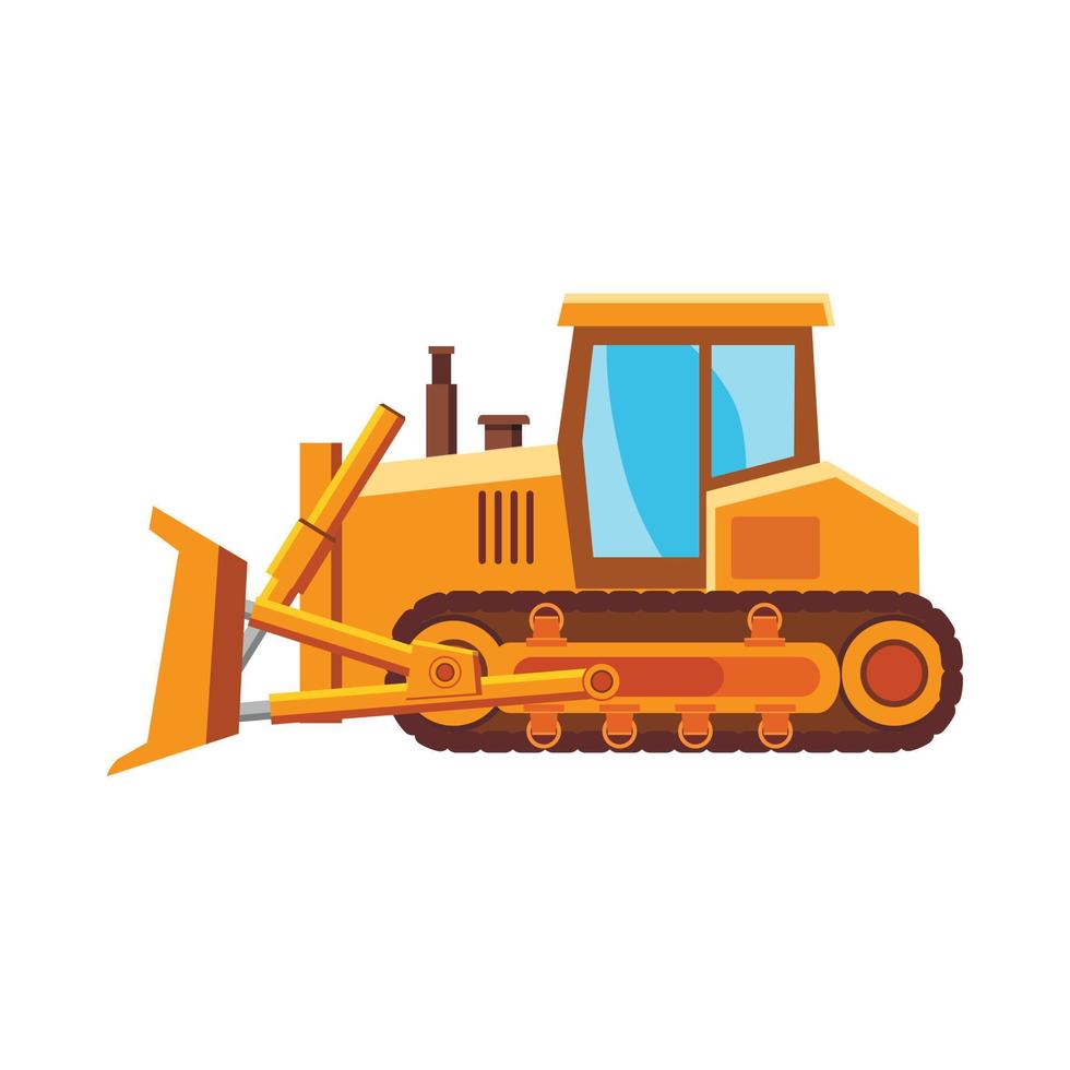 Orange bulldozer icon, cartoon style vector