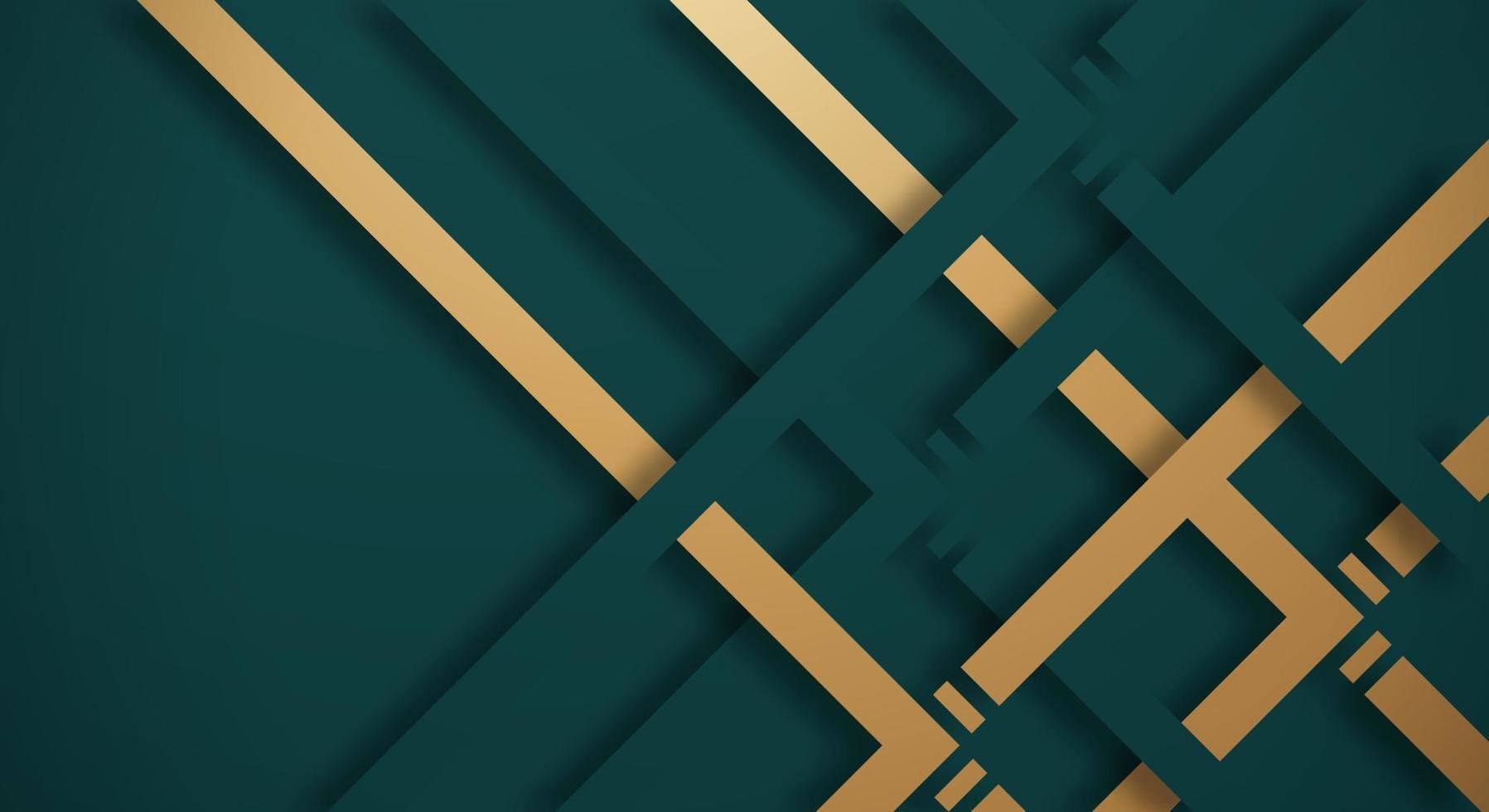 Abstract Dark Green 3D Background with Gold and Green Lines Paper Cut Style Textured. Usable for Decorative web layout, Poster, Banner, Corporate Brochure and Seminar Template Design vector