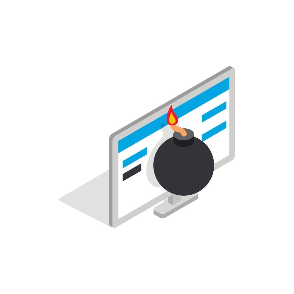 Bomb and computer monitor icon, isometric 3d style vector