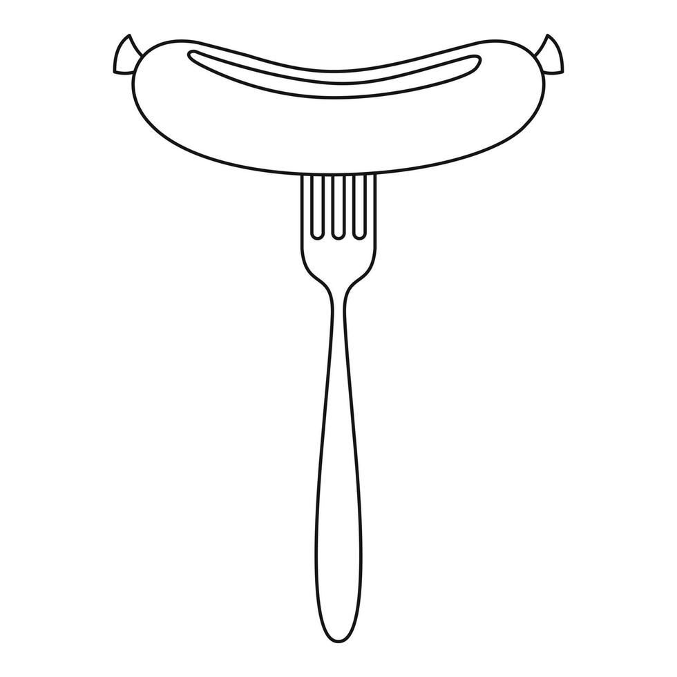Sausage in fork icon, outline style. vector