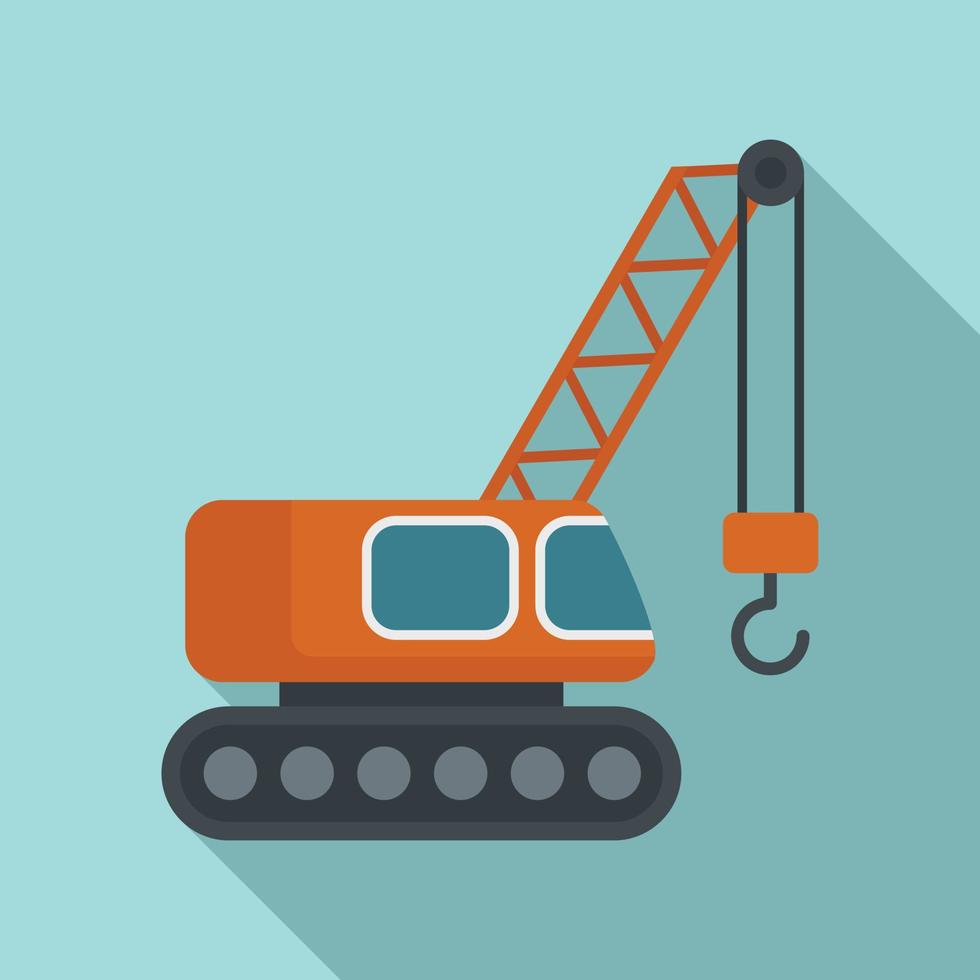 Excavator construction crane icon, flat style vector