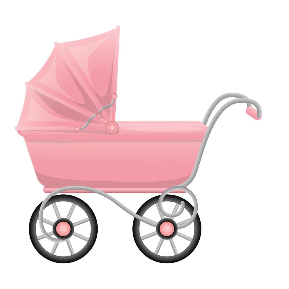 Pink pram icon, cartoon style vector