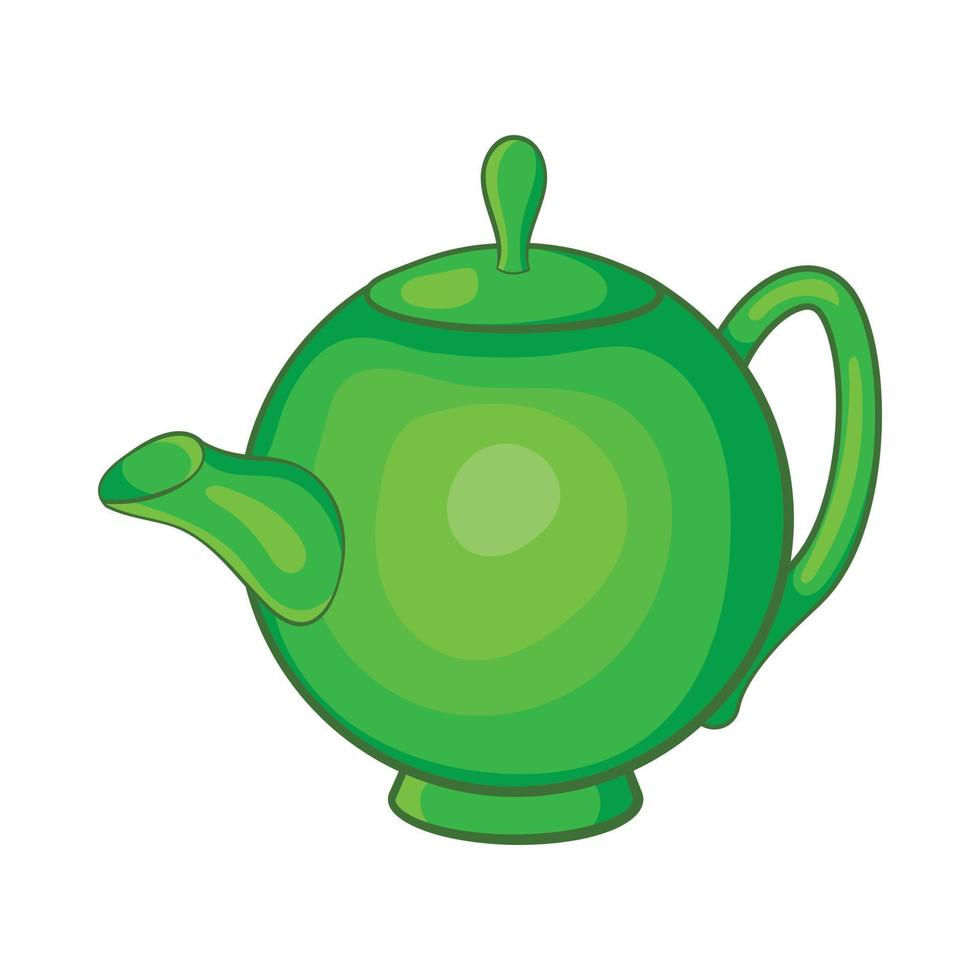 Green teapot icon, cartoon style vector