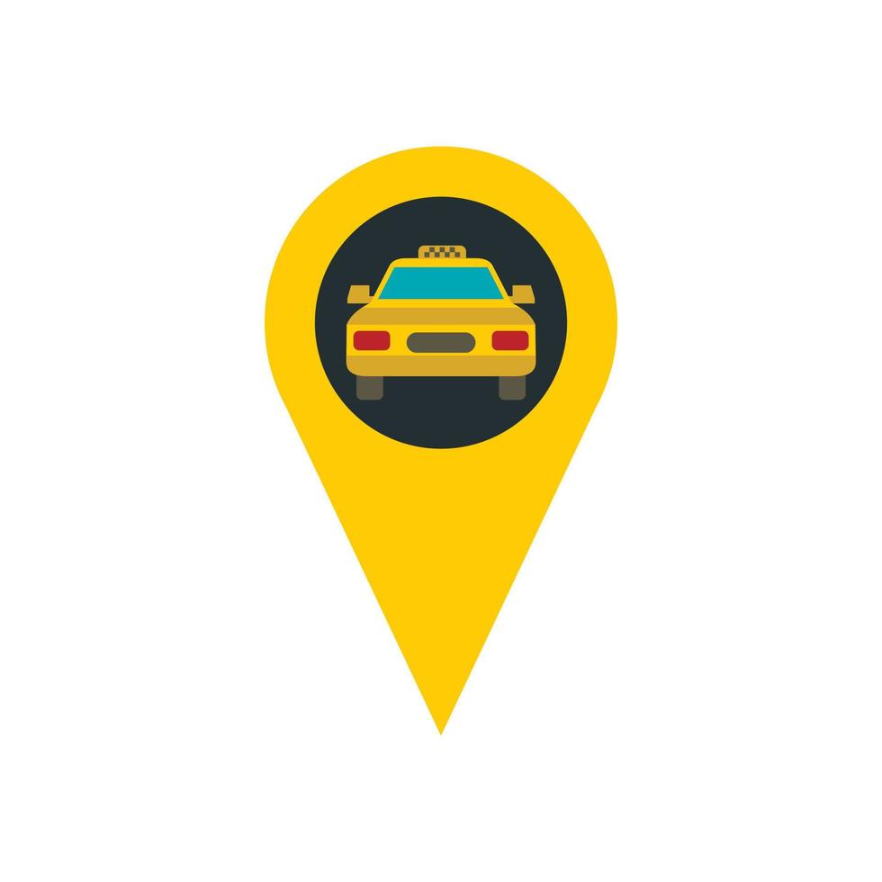 mapa de puntero gps con icono de taxi de coche, estilo plano vector