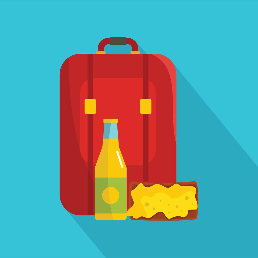 almuerzo en icono de mochila, estilo plano vector