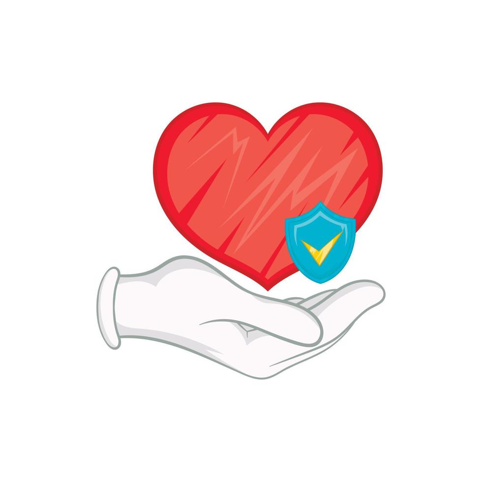 mano que sostiene el corazón rojo y el icono del escudo azul cielo vector