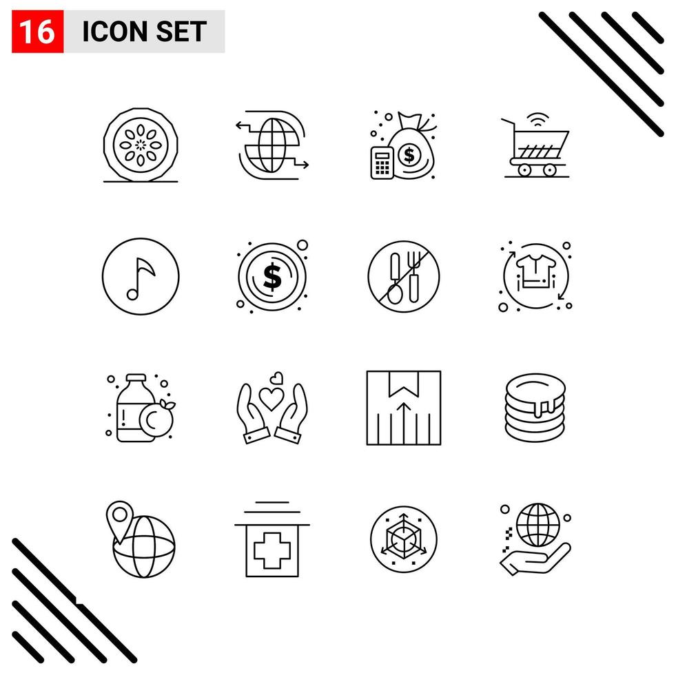 Pixle Perfect Set of 16 Line Icons Outline Icon Set for Webite Designing and Mobile Applications Interface vector