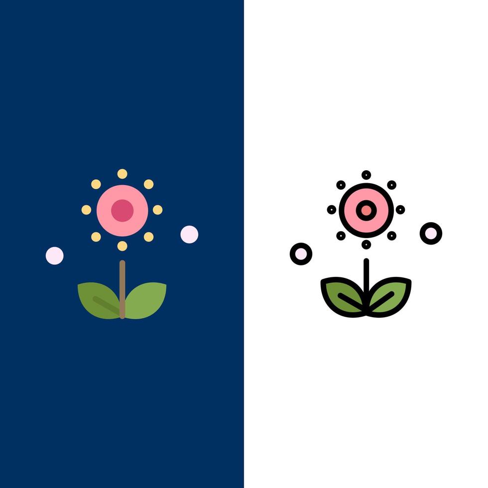 Flora Floral Flower Nature Spring  Icons Flat and Line Filled Icon Set Vector Blue Background