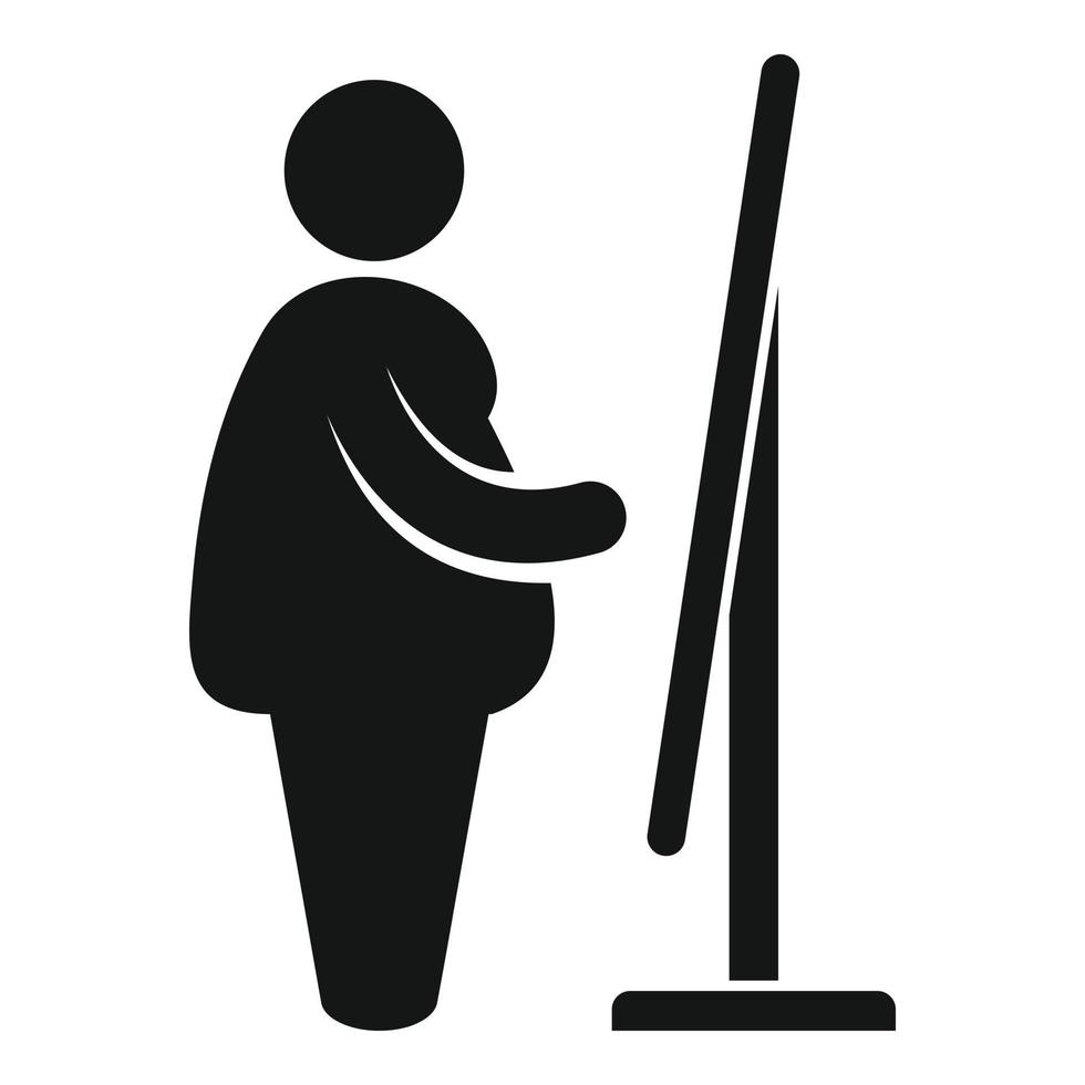 persona con sobrepeso mira en el icono del espejo, estilo simple vector