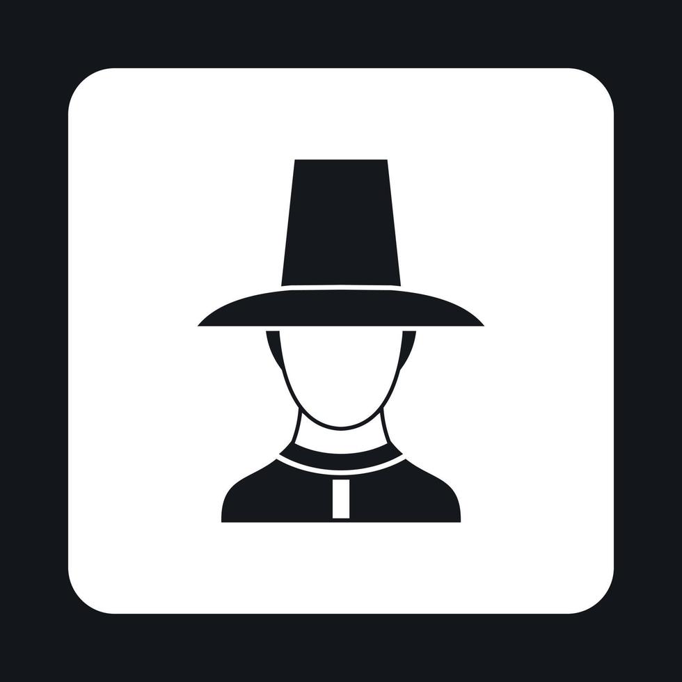 Asian man in hat icon, simple style vector