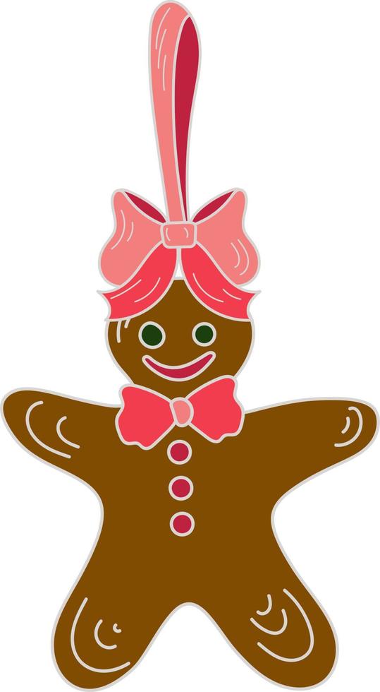 Christmas decoration with gingerbread cookie toy on a ribbon. Isolated on white background vector