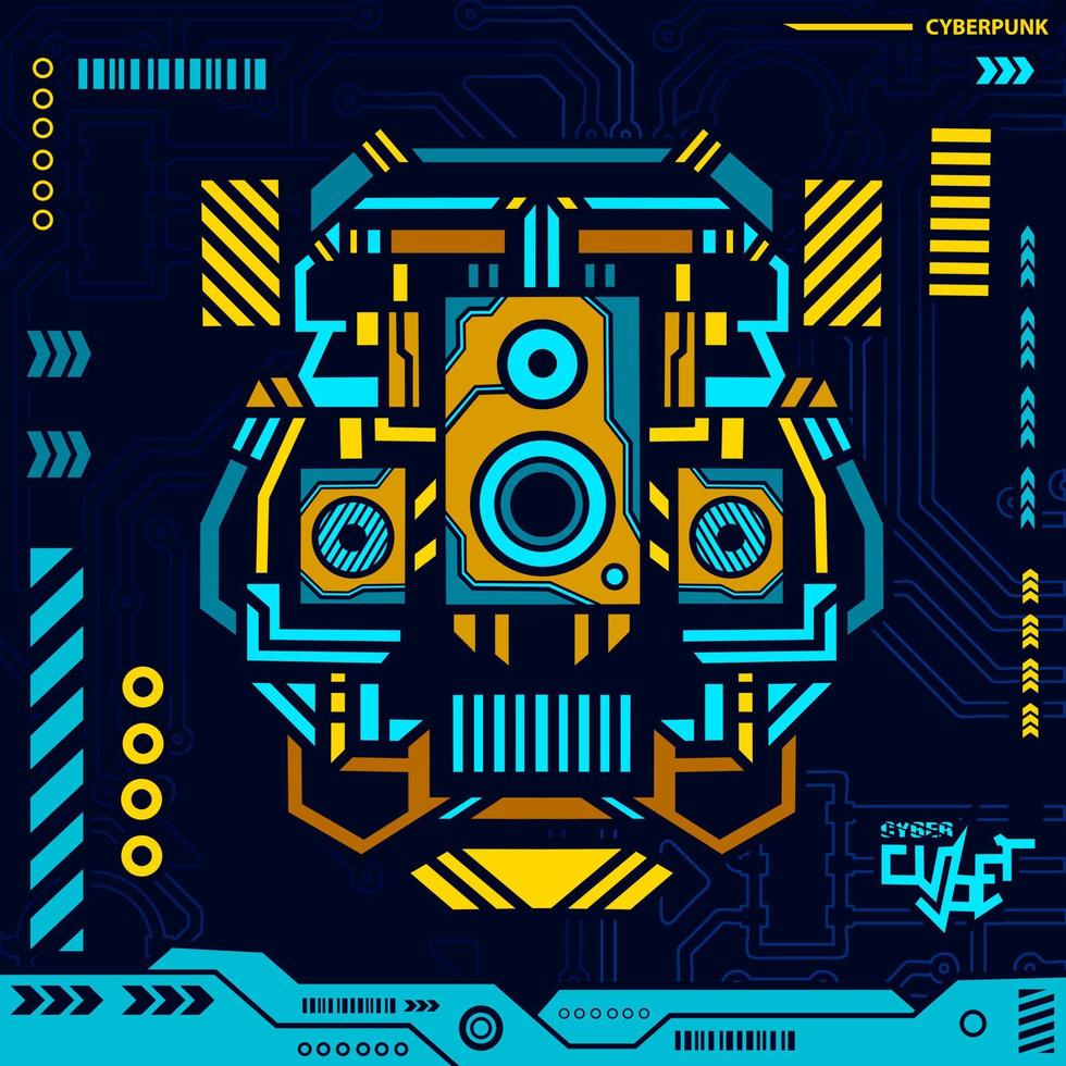 Loudspeaker electronic cyberpunk blue design with dark background. Abstract technology vector illustration.