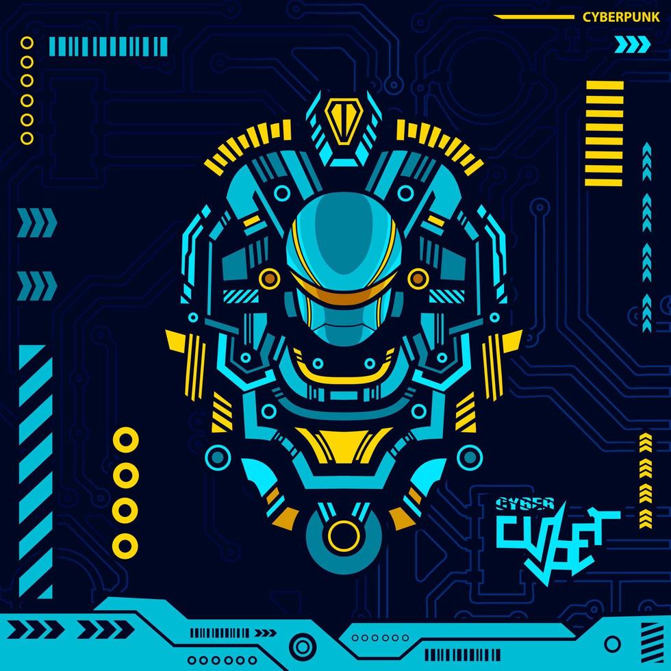 robot cyberpunk diseño azul con fondo oscuro. ilustración de vector de tecnología abstracta.