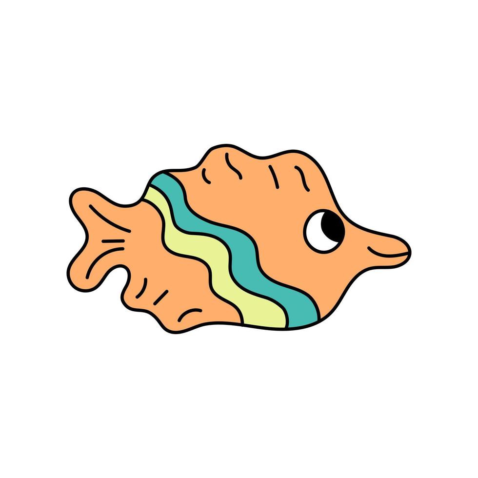 Funny colorful fish isolated. Cute doodle fish. Vector illustration in cartoon outline style