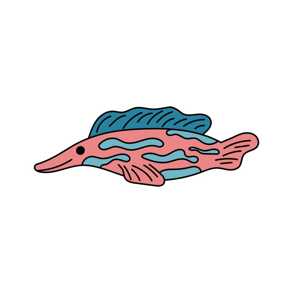 Cute doodle fish isolated. Vector illustration of cartoon outline sea abode for kids. Wild marine life in hand drawn style