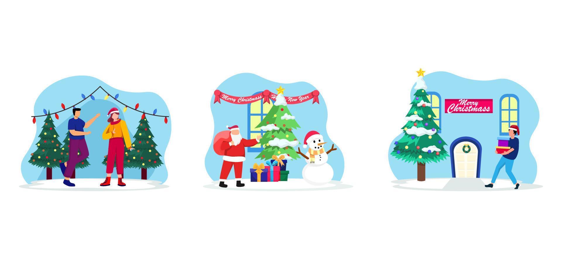 Night Christmas in City Flat Bundle Design vector