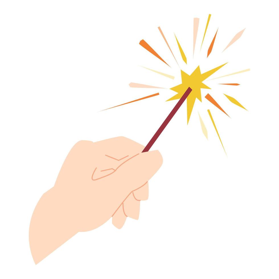 hand holding sparkler, firework. isolated on white background. new year theme concept, celebration, template, etc. vector illustration