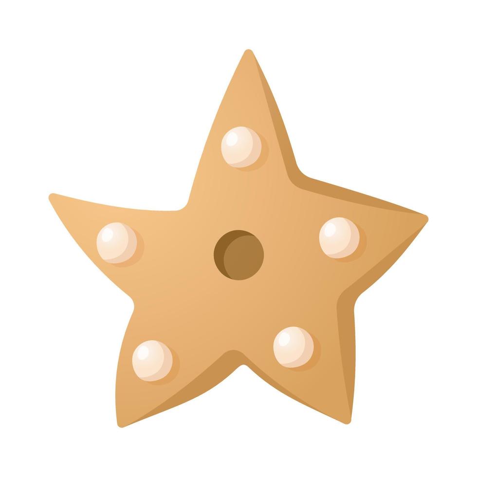 Vector illustration of isolated star shaped gingerbread cookie. Festive Christmas sweets icon.