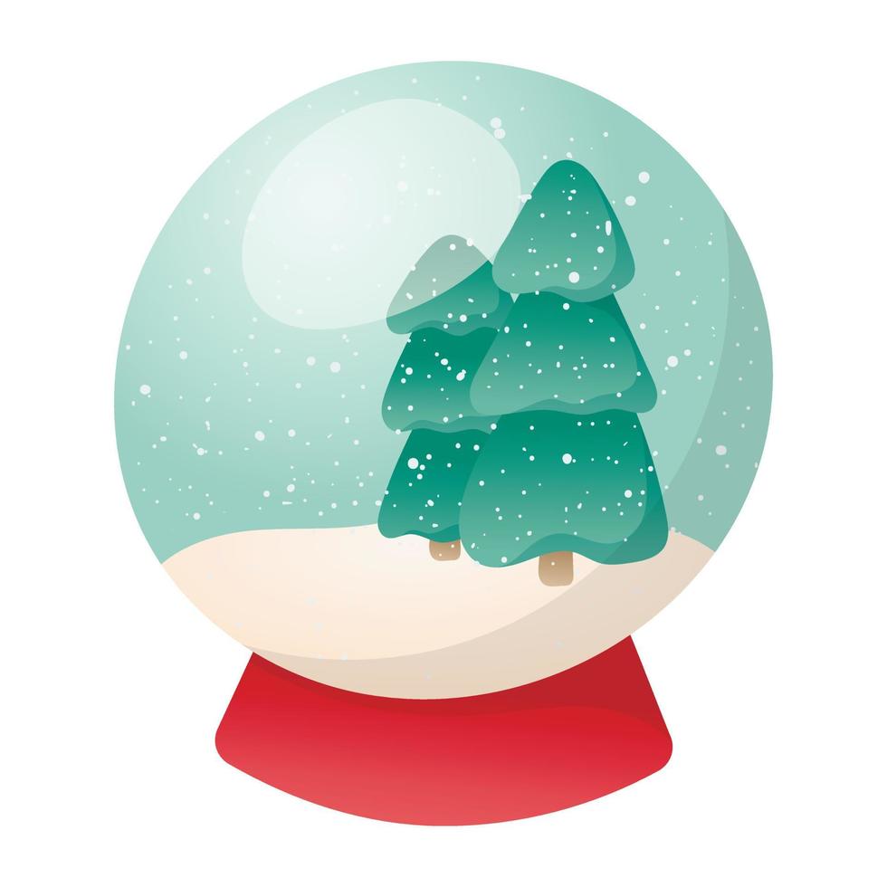 Vector isolated illustration of a traditional Christmas toy or souvenir, glass ball with snow and Christmas trees inside.