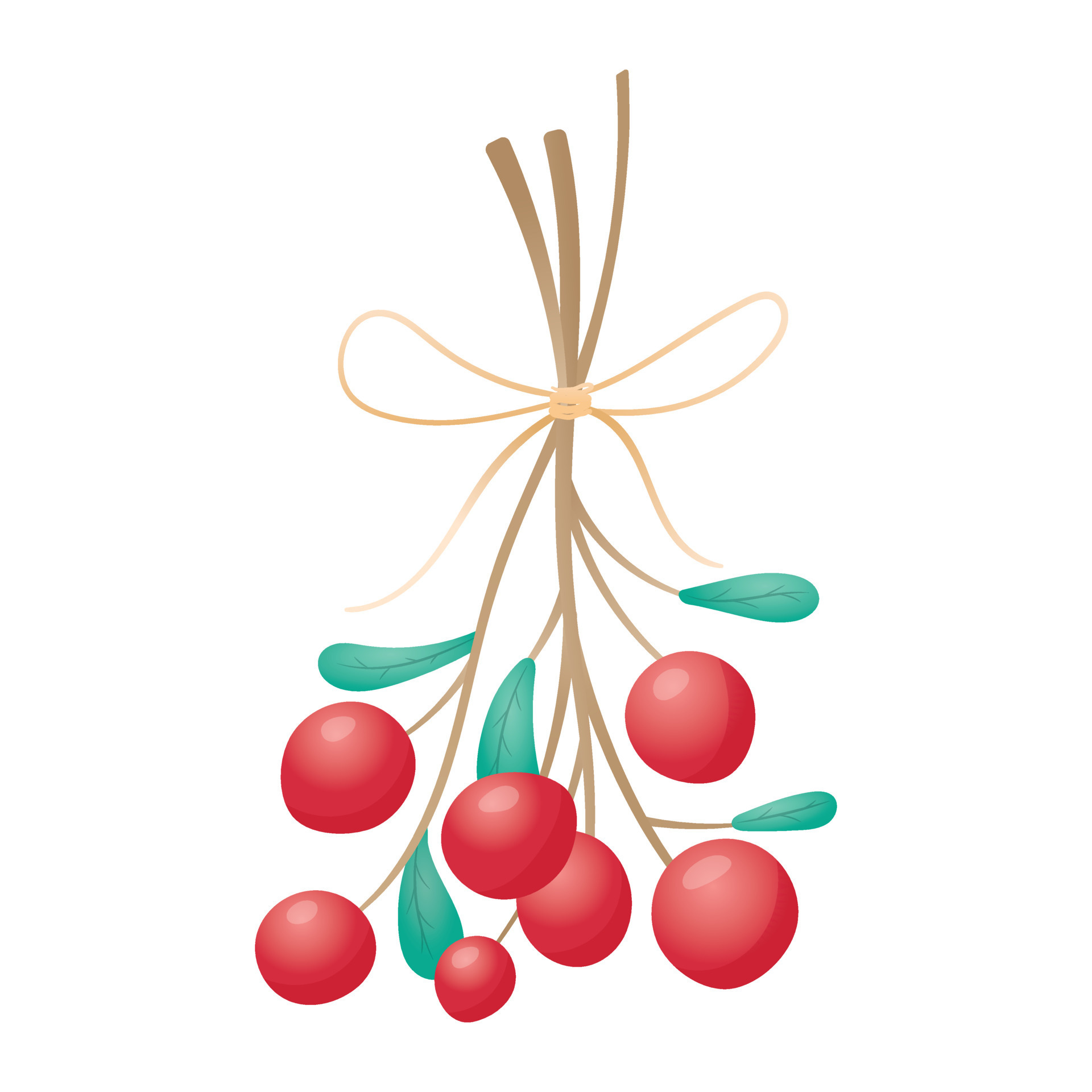 Isolated illustration of a bunch of twigs tied with a rope with red