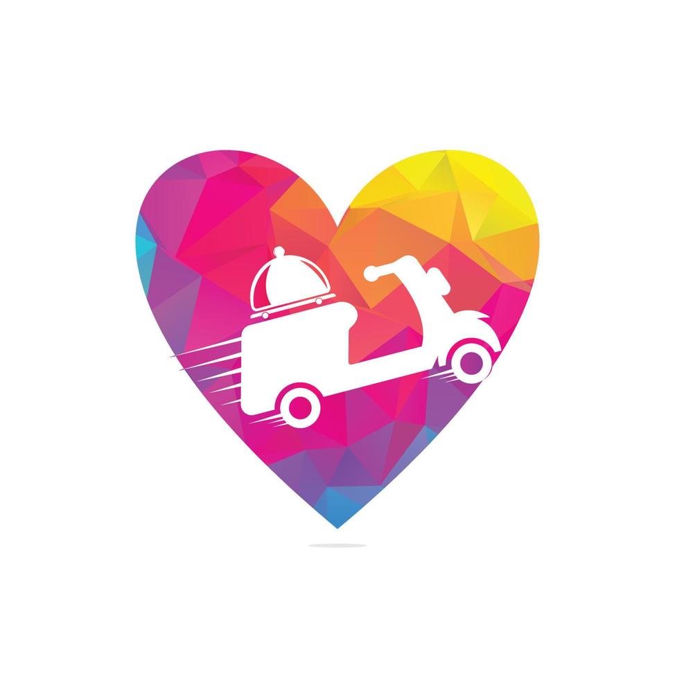 Food delivery heart shape concept logo design with retro scooter. vector