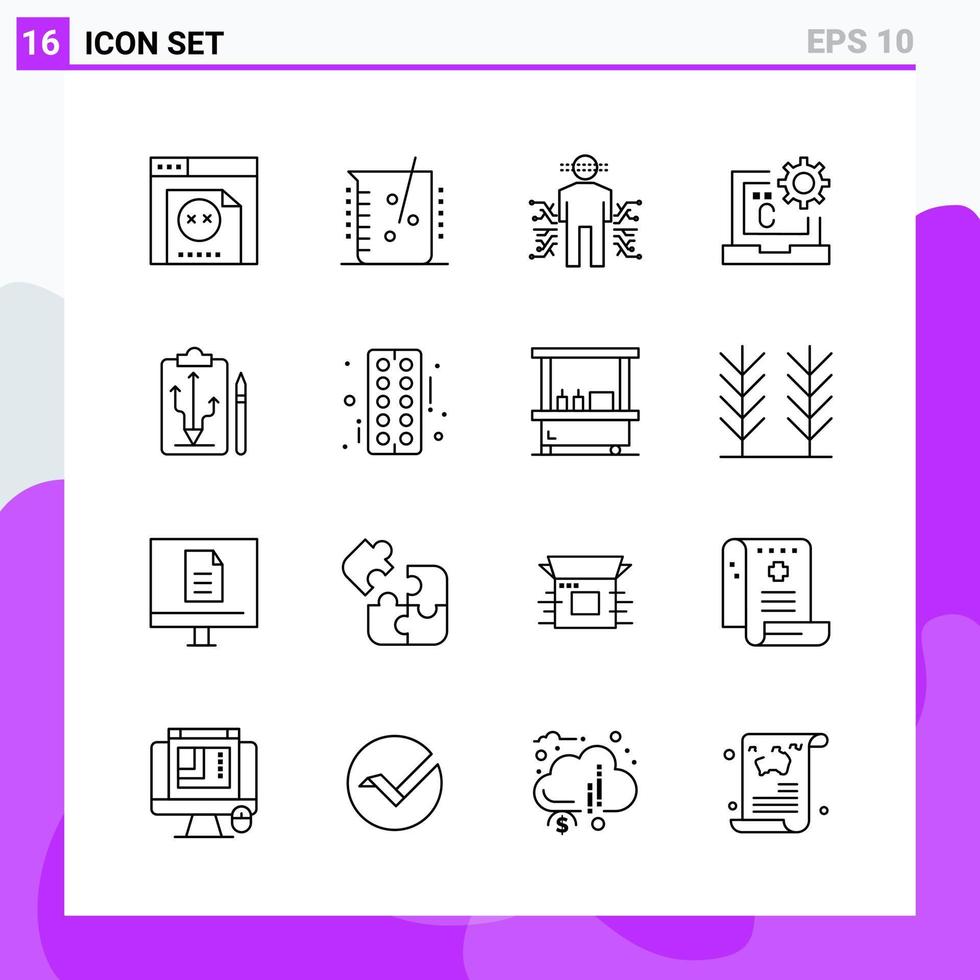 conjunto de 16 iconos en estilo de línea símbolos de contorno creativo para el diseño de sitios web y aplicaciones móviles signo de icono de línea simple aislado en fondo blanco 16 iconos vector